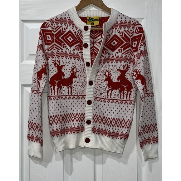 Tipsy Elves Cardigan Sweater‎ Men's Size Small Red Christmas Reindeer - Picture 1 of 7